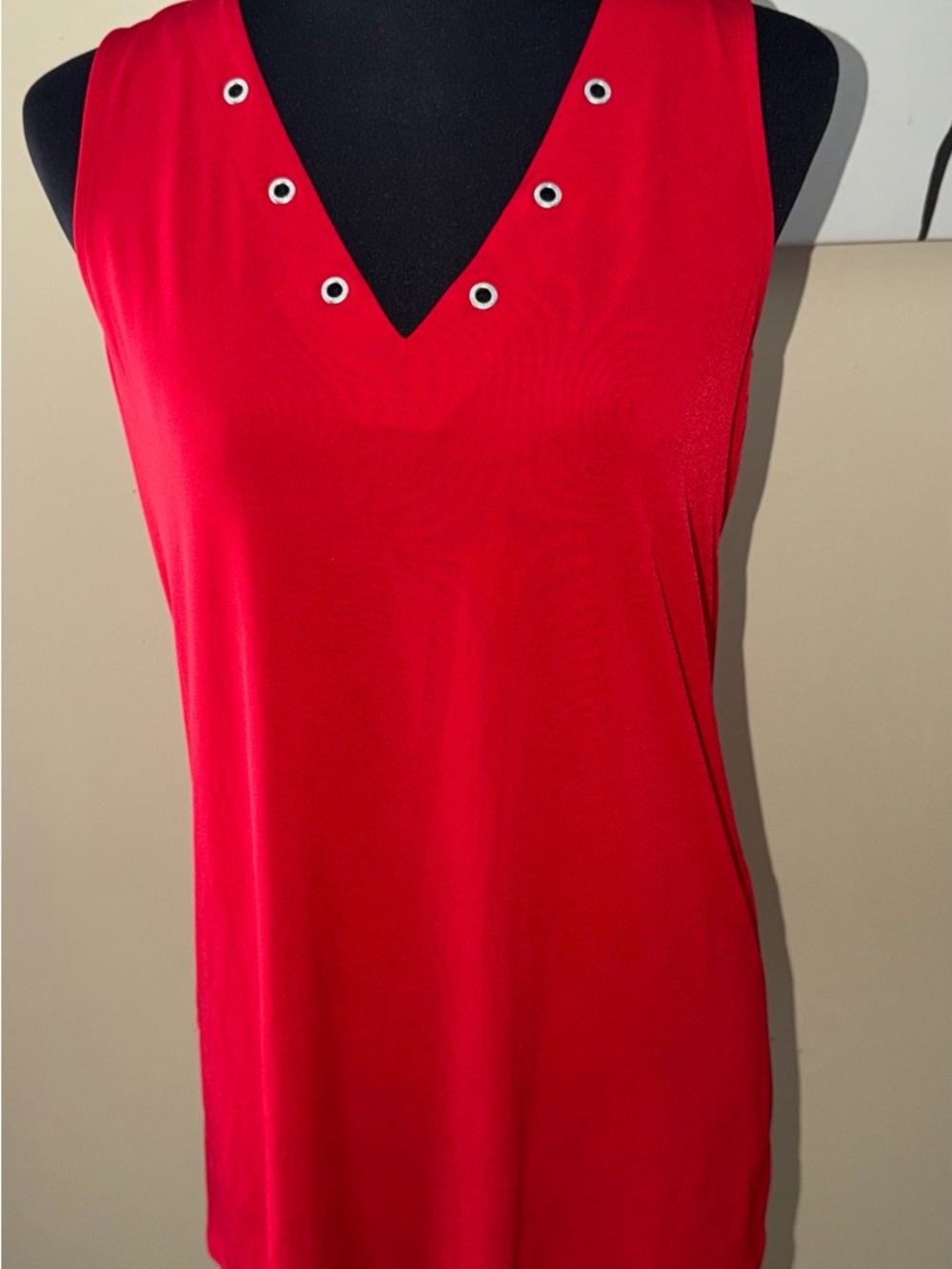 Michael Kors Red V-Neck Tank with Silver Grommet Accents
